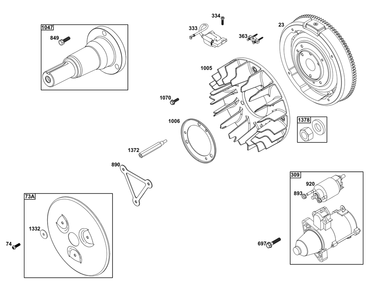 Flywheel/Ignition/Starter Group Diagram and Parts List for 61A277-0101-J1 400000 - 699999 Briggs and Stratton Engine
